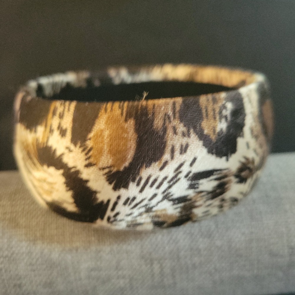 Leopard Print Fabric Wrapped Chunky Bangle Bracelet One Size Mob Wife